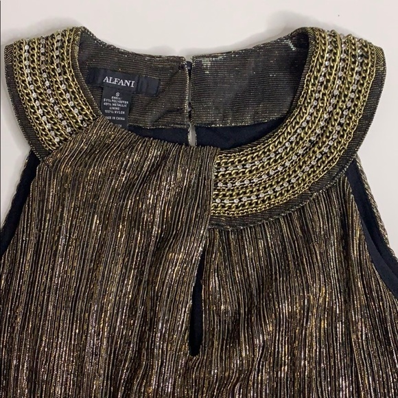 Alfani Embellished Metallic Key hole halter shirt small - Picture 3 of 7